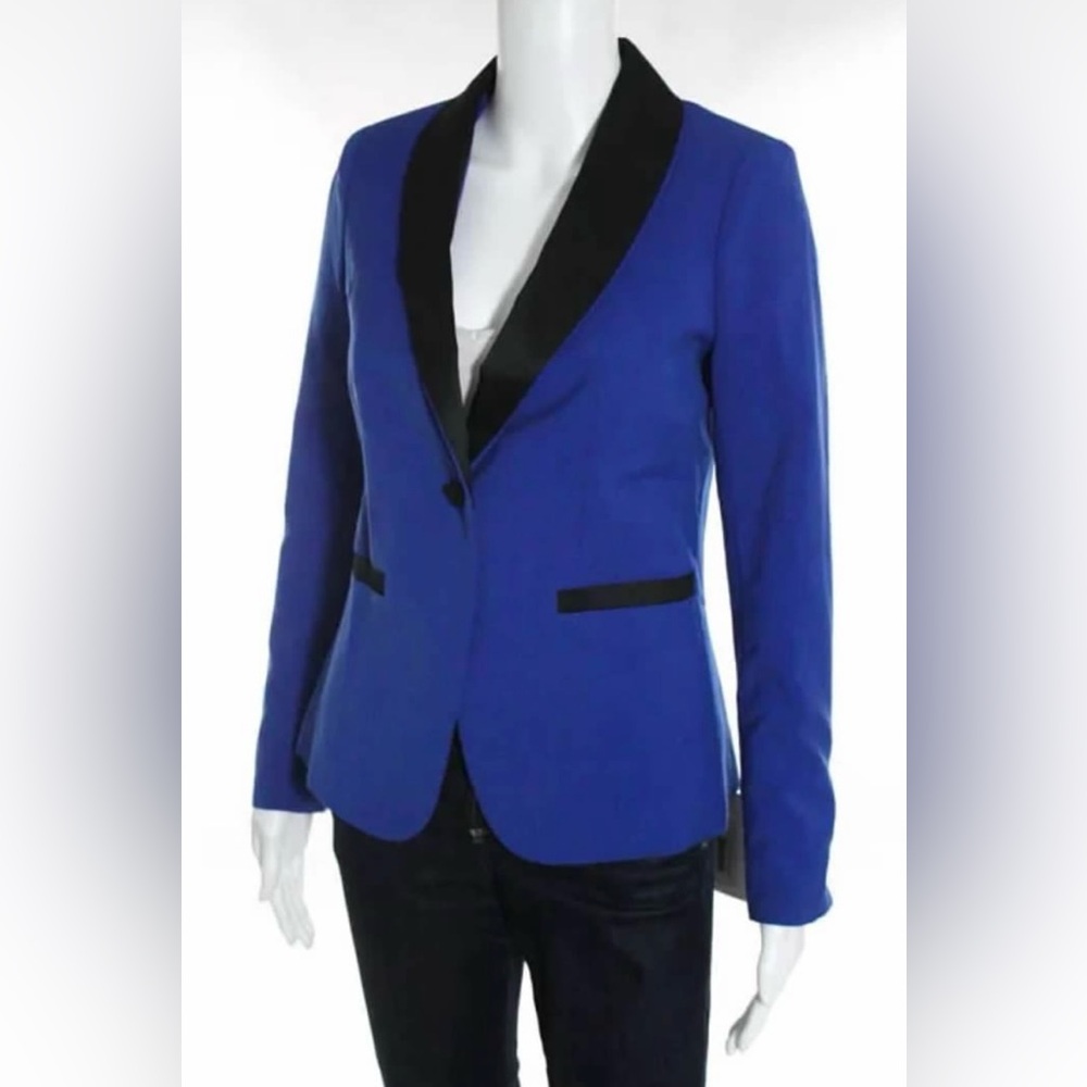 GREYLIN BLUE BLACK TUXEDO LUPEL ONE BUTTON WOMEN BLAZER SIZE XS